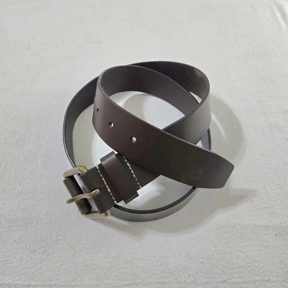 Timberland Dark Brown Genuine Leather Belt Roller Buckle Wide Keeper Size 36 - Picture 2 of 16